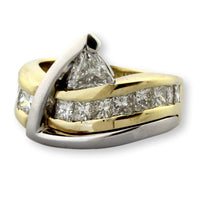 14K Two-Tone Gold 2.16 Carat Diamond Trillion & Princess-Cut Ring