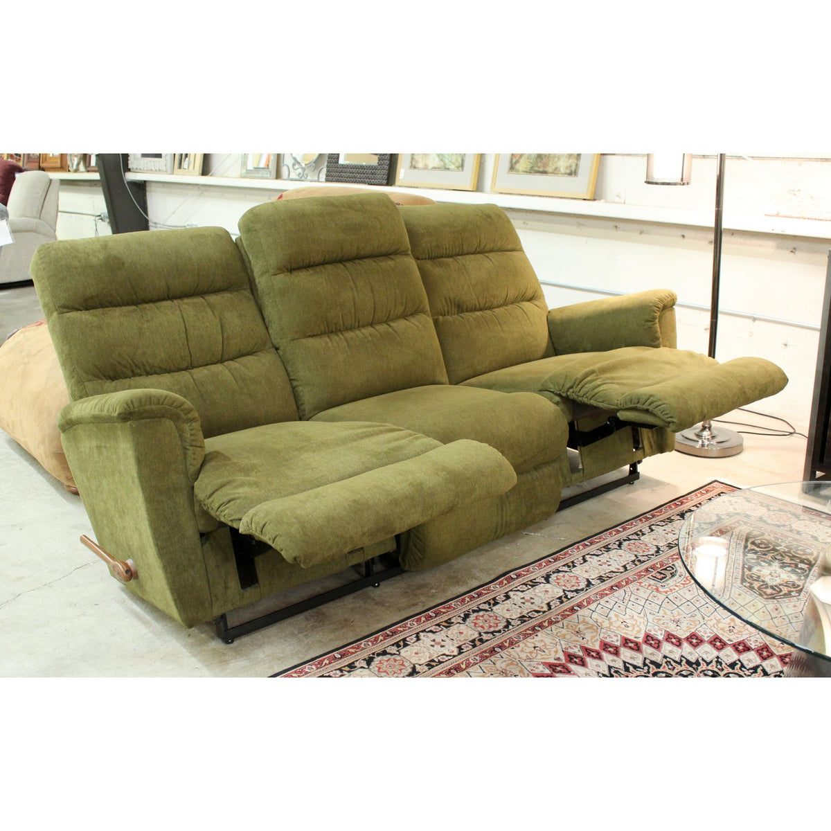 La-Z-Boy Olive Green Dual Reclining Sofa