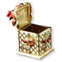 22K Gold Plate & Enamel Rose Box & Lapel Pin Ltd Edition