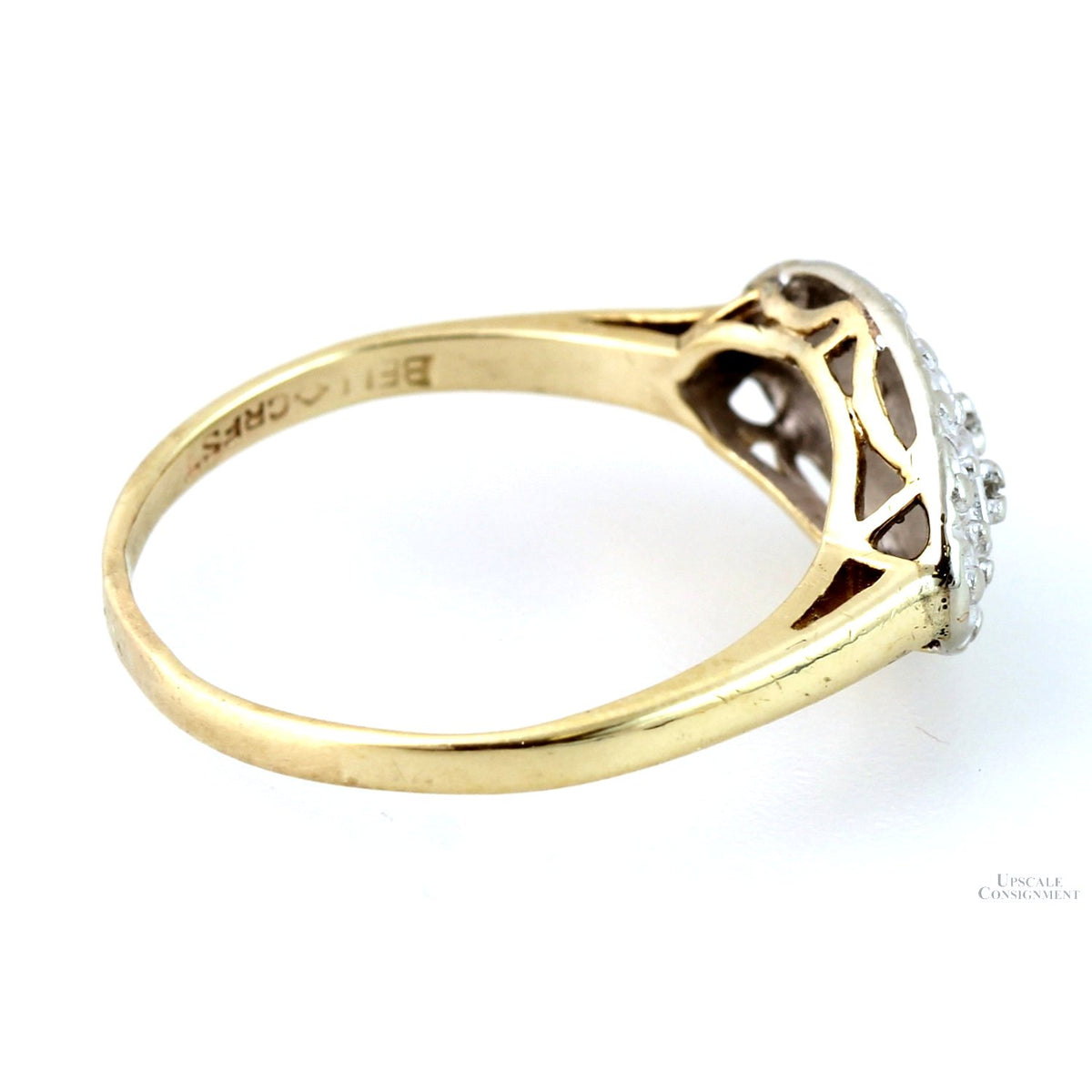 Vintage Two-Tone 10K Gold Art Deco Embossed Oval Face Diamond Ring