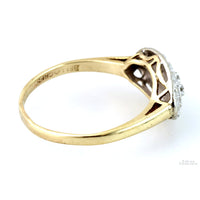 Vintage Two-Tone 10K Gold Art Deco Embossed Oval Face Diamond Ring