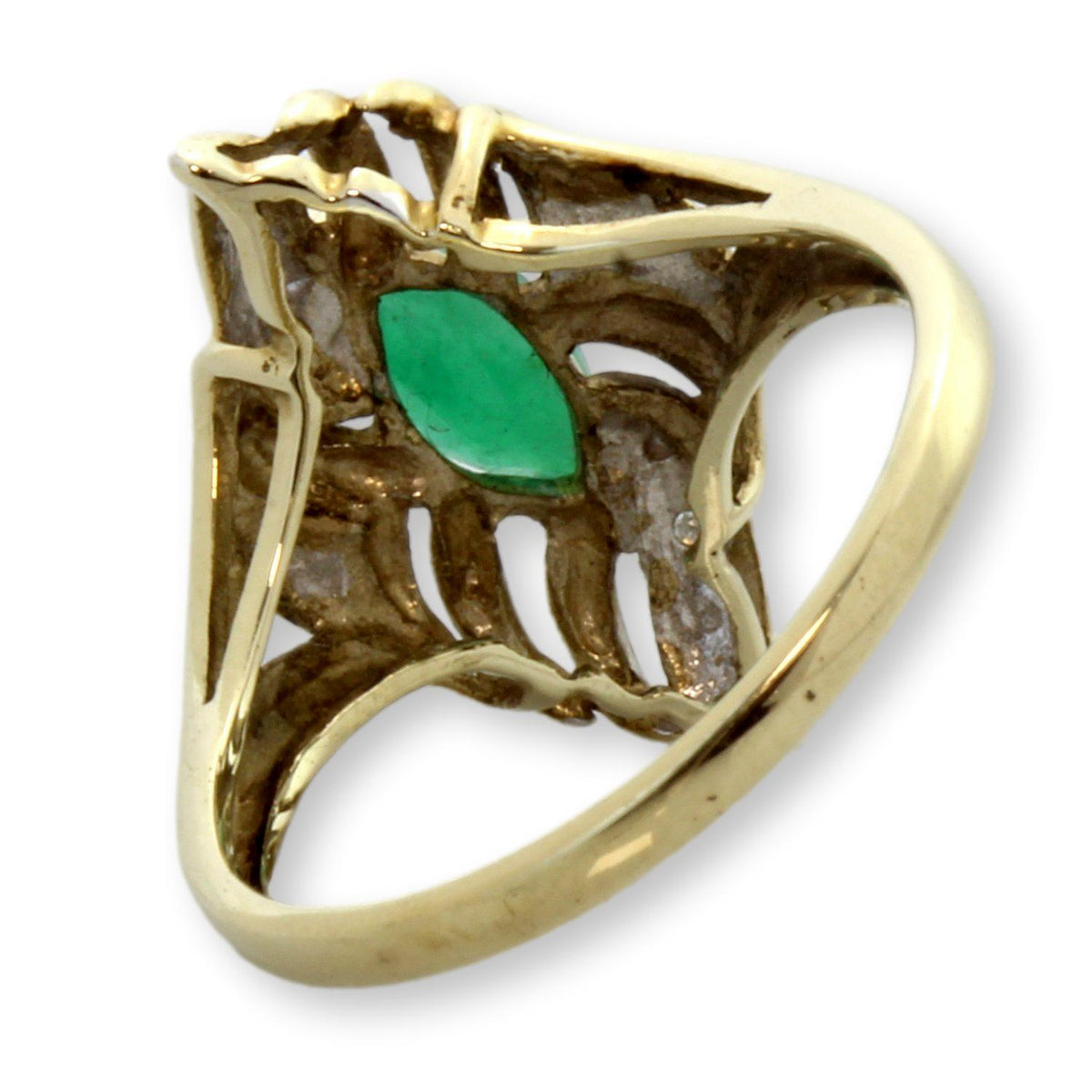 Vintage Nephrite Jade Marquise Diamond 10K Yellow Gold Ring