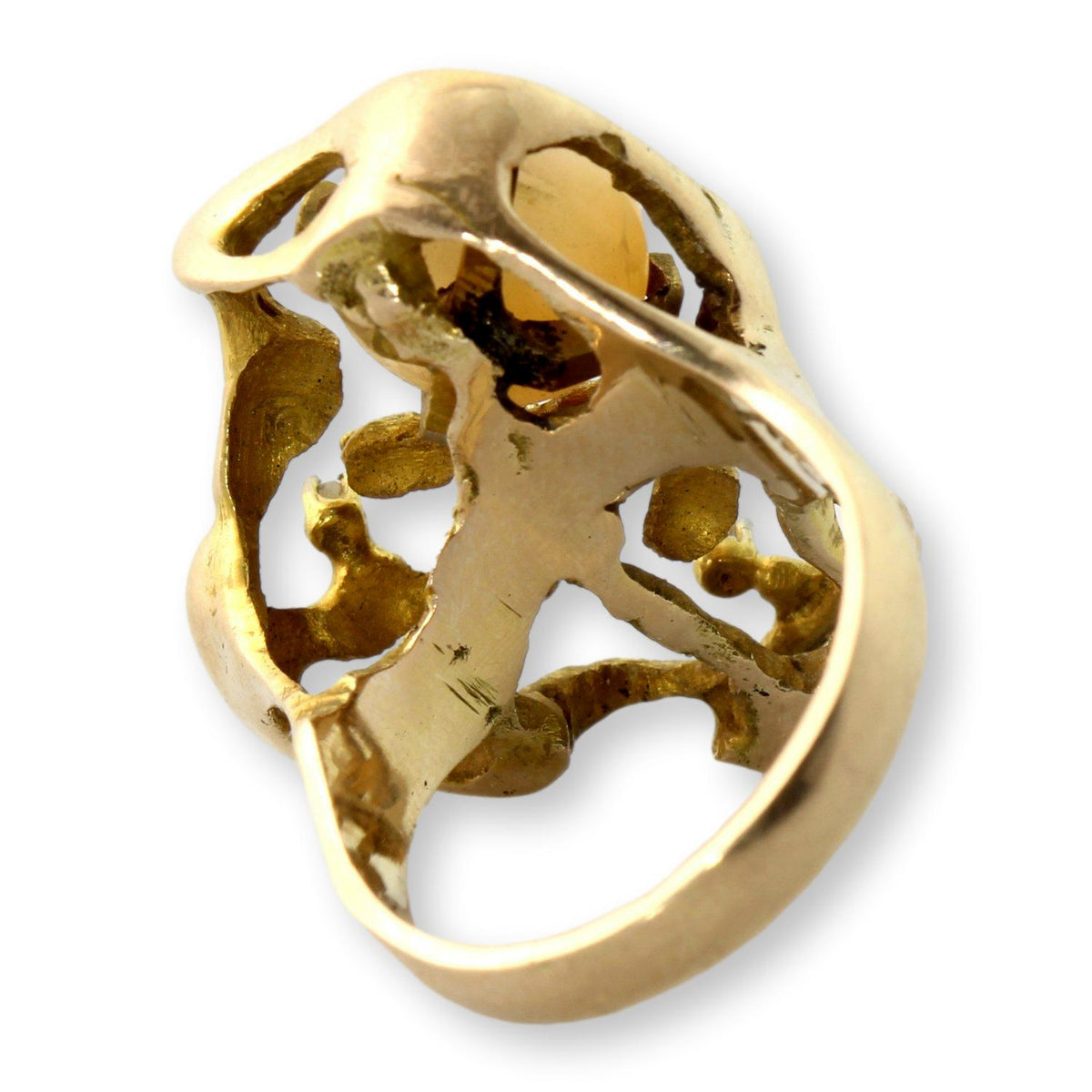 Vintage 14K Gold Australian White Opal & Diamond Ring | Mid-Century Brutalist Design
