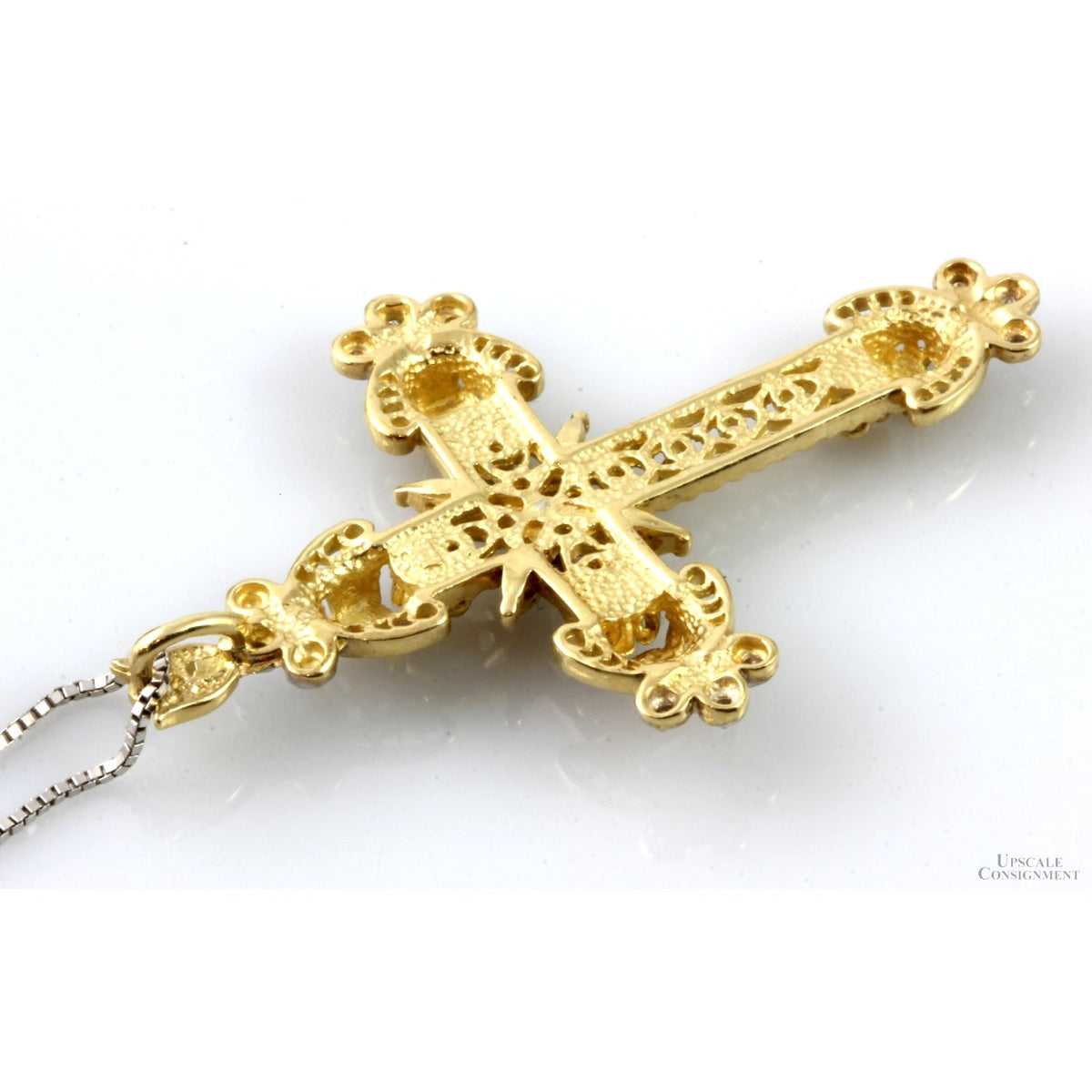 10K Two-Tone Gold Diamond Crucifix Pendant & 14K Gold Chain