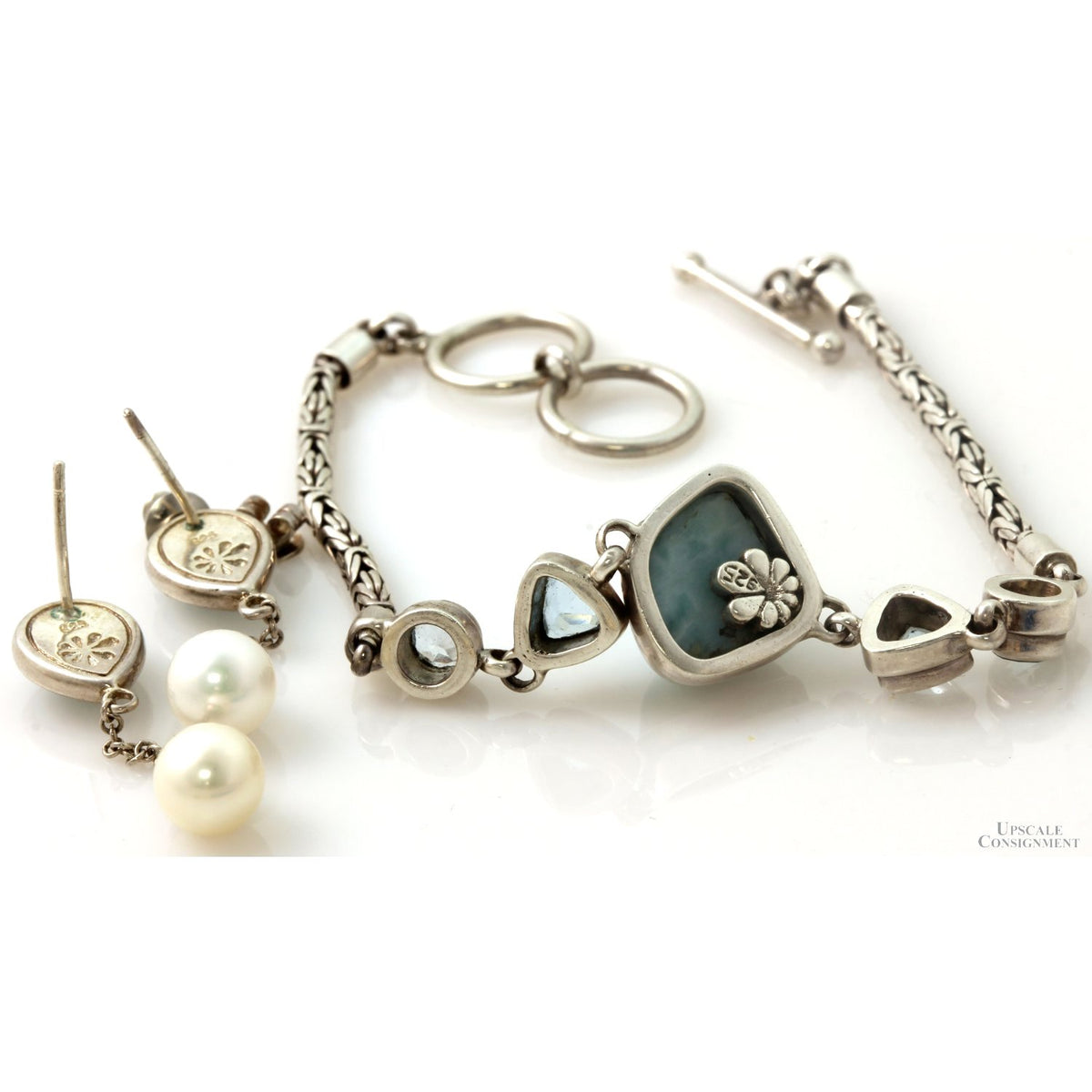 Starborn Larimar Blue Topaz White Topaz Pearl Sterling Silver Suite