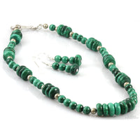 Malachite & Sterling Silver Bead Necklace & Drop Earring Set