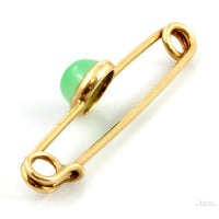 14K Gold Apple Green Jadeite Jade Safety-Pin Design Brooch