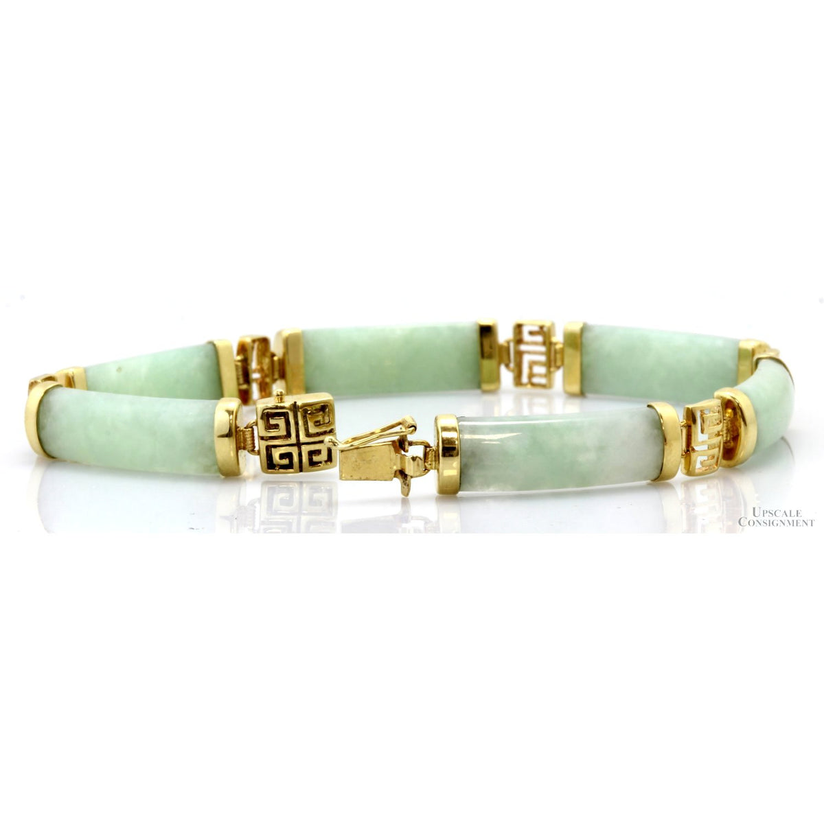 14K Gold & Light Green Jadeite Jade Link Bracelet | 14.32 Grams