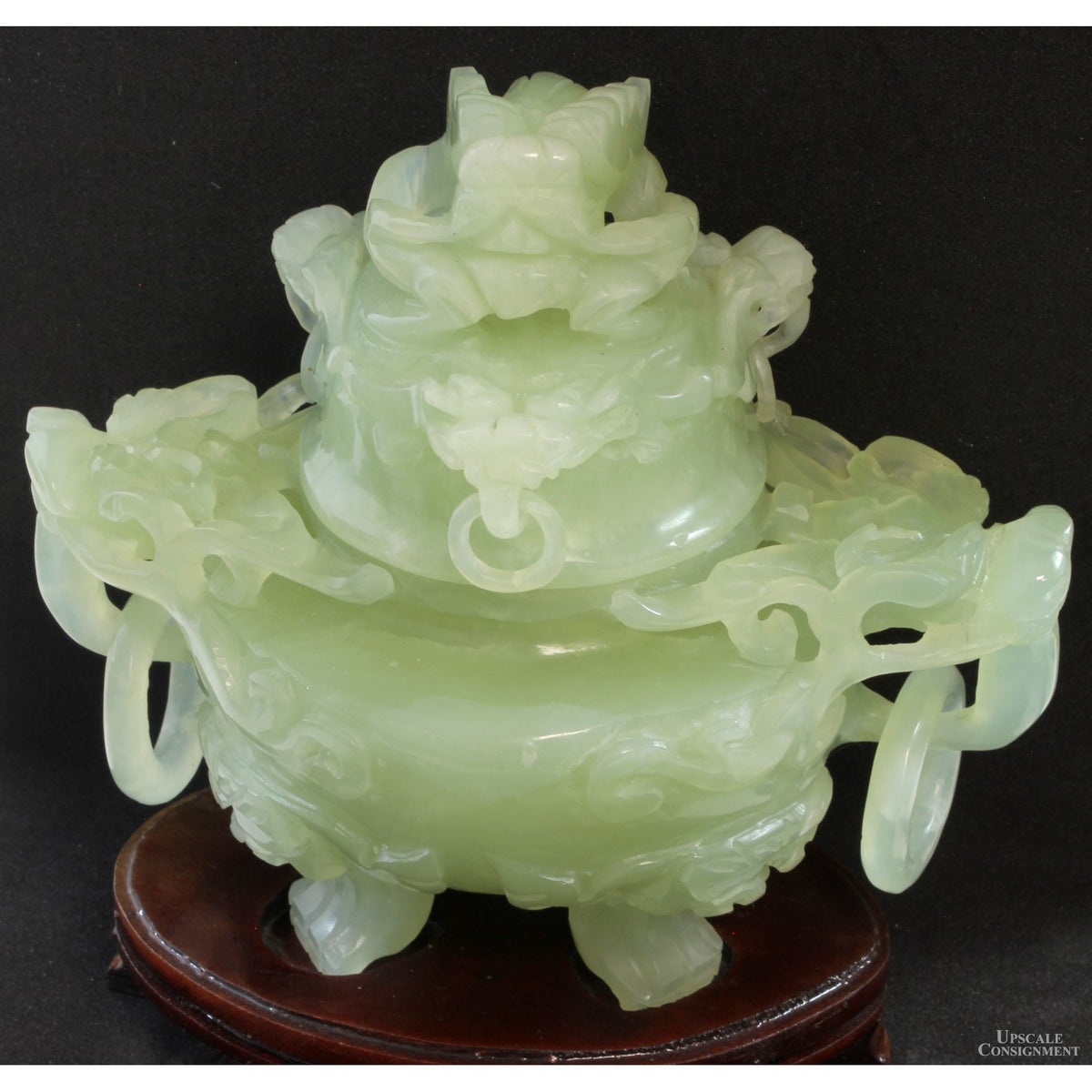 Antique Chinese Carved Serpentine Tripod Incense Burner Censer