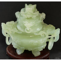 Antique Chinese Carved Serpentine Tripod Incense Burner Censer