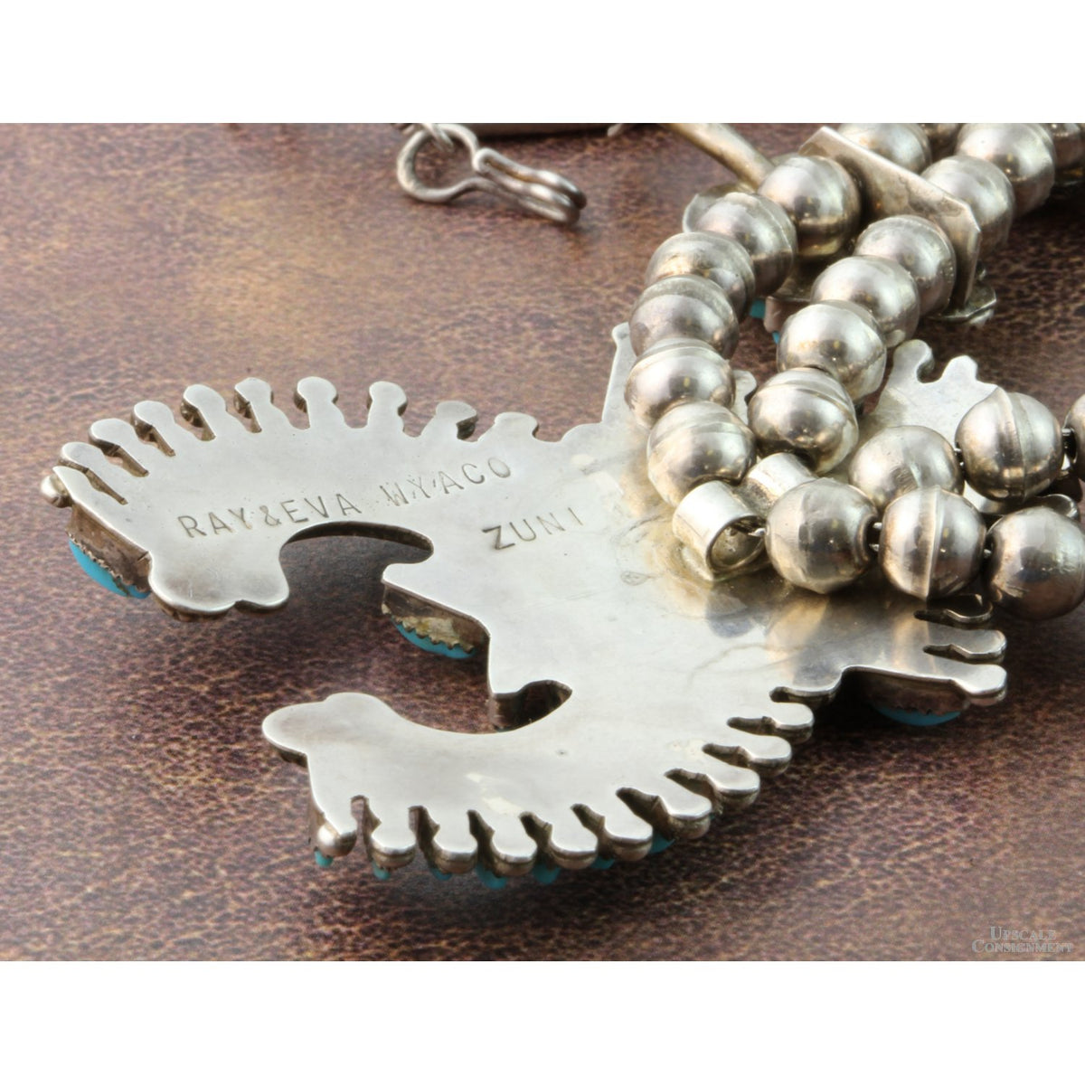 Zuni Needlepoint Turquoise & Sterling Silver Squash Blossom Necklace