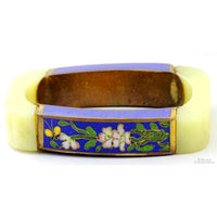 Carved Serpentine & Cloisonné Enamel Panel Bangle - 83.97G