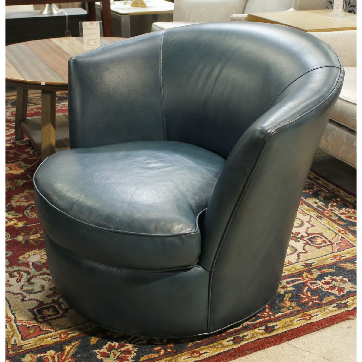 Bradington Young Teal Blue Leather Swivel Chair
