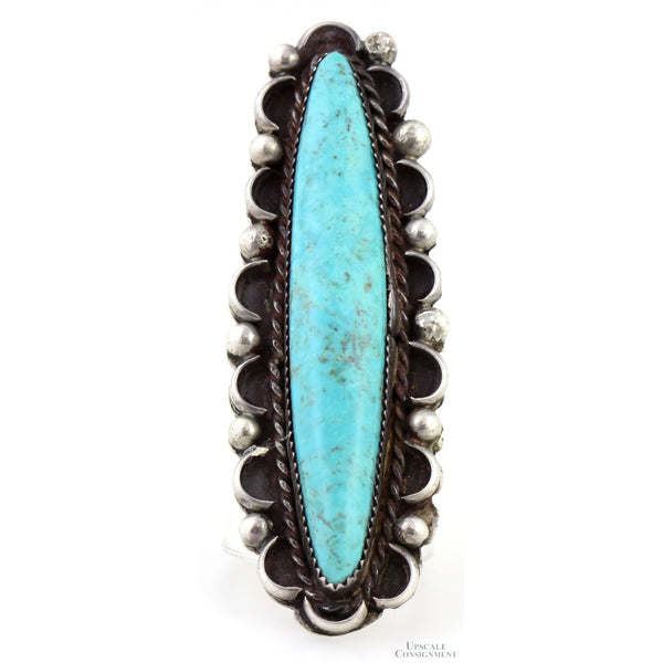 Handcrafted 2.5" Turquoise Sterling Silver Navette Ring