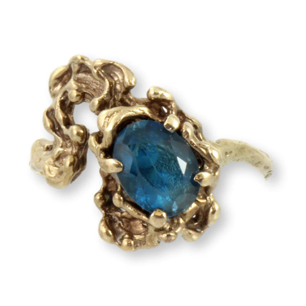 1.25ct Electric Blue Apatite 14K Gold Nugget Ring