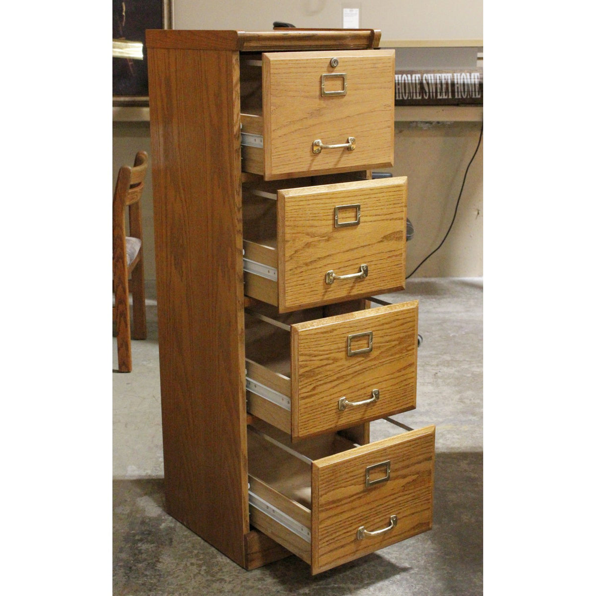 Oak 4 Drawer File Cabinet