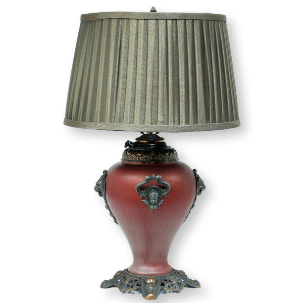 Red Table Lamp w/Lions & Cherubs