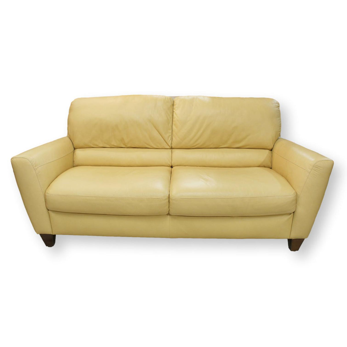 Natuzzi Cream Yellow Leather Apartment Sofa