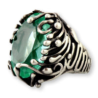 Mint Green Uranium Glass Ring – Faceted UV-Reactive Stone in Sculptural Sterling Silver