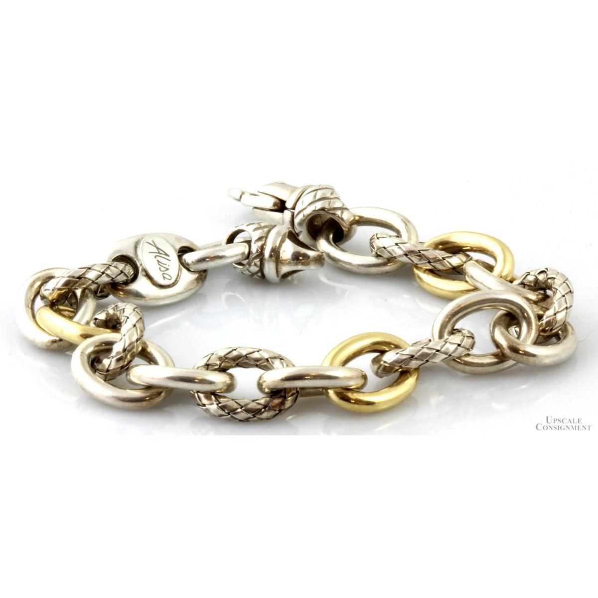 Alisa Designs Traversa Bracelet 18K Gold & Sterling Silver Italian Oval Link 7.5” 34g