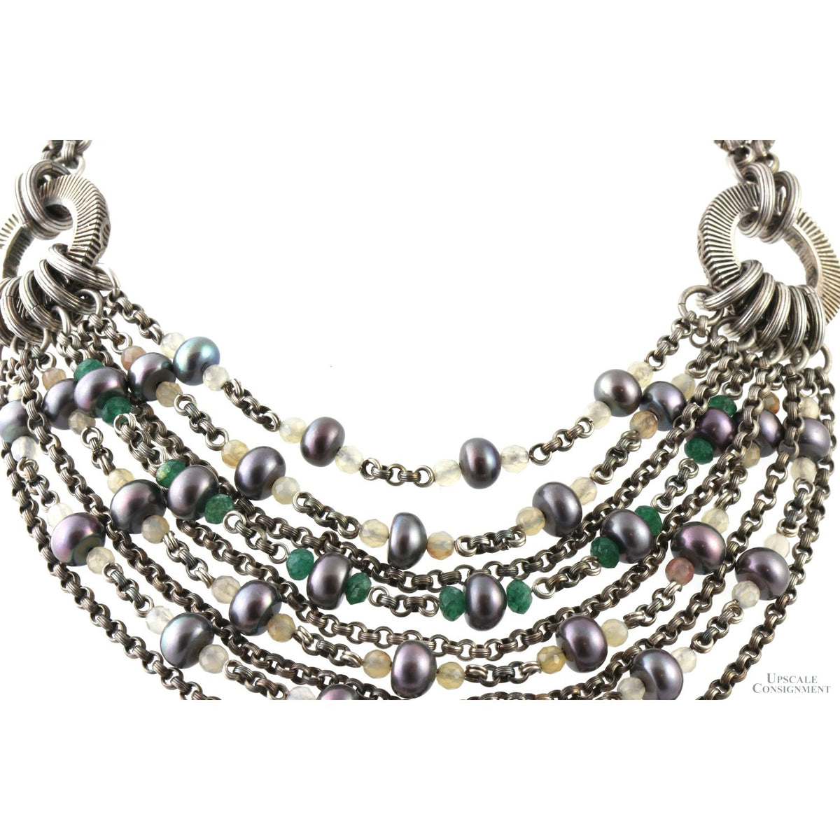 Stephen Dweck Multi-Strand Sterling Silver Necklace with Gray Pearls & Mixed Gemstones