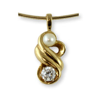 .5ct Diamond & Pearl 14K Yellow Gold Swirl Eternity Pendant