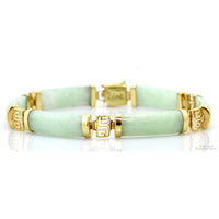14K Gold & Light Green Jadeite Jade Link Bracelet | 14.32 Grams