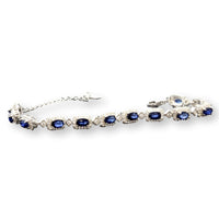 Sterling Silver Natural Sapphire & Colorless Stone Link Bracelet