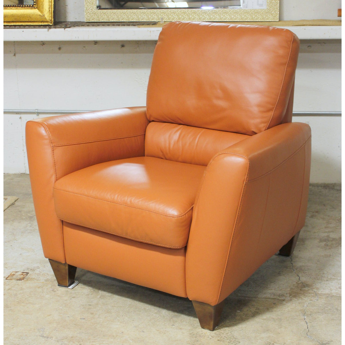 Natuzzi Coral Orange Leather Pushabck Recliner