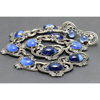 Margot de Taxco #5213 Hearts Sterling Silver Necklace & Earring Set with Sapphire-Blue Glass Cabochons