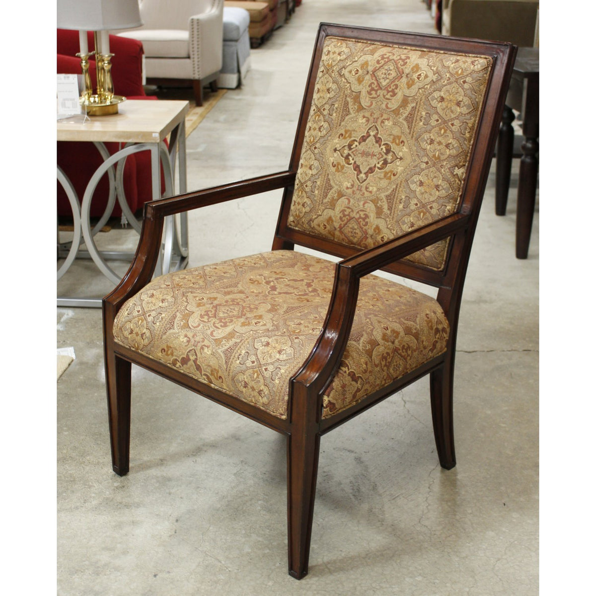 Wood Framed Tapestry Arm Chair