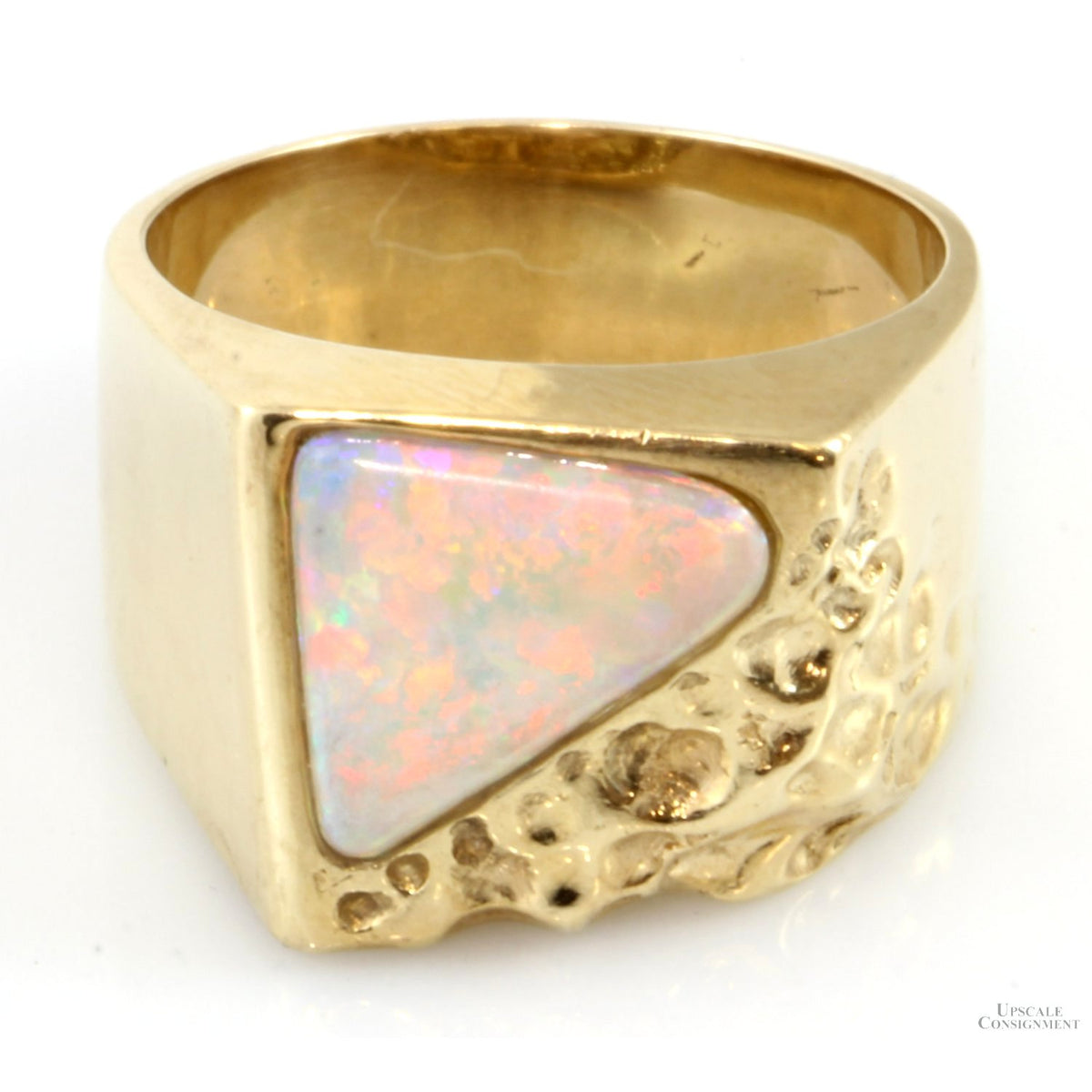 2ct Australian Crystal Opal 14K Gold Men's Signet Nugget Ring