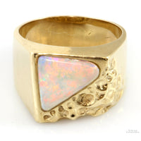 2ct Australian Crystal Opal 14K Gold Men's Signet Nugget Ring