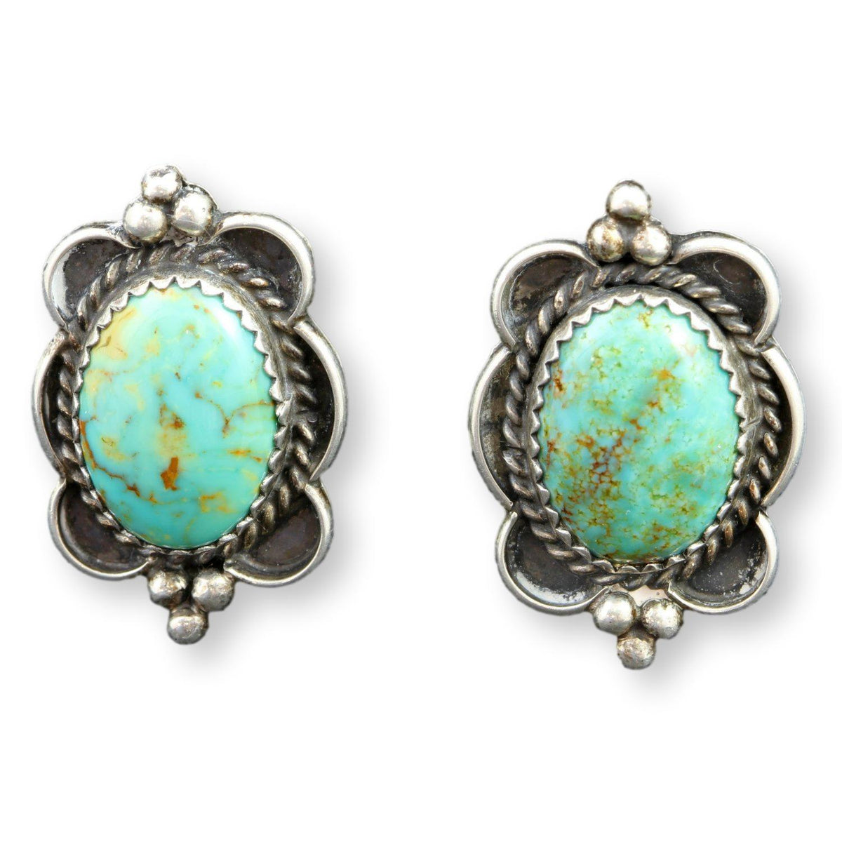 Navajo Oval Turquoise Darkened Sterling Silver Stud Earrings