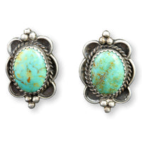 Navajo Oval Turquoise Darkened Sterling Silver Stud Earrings