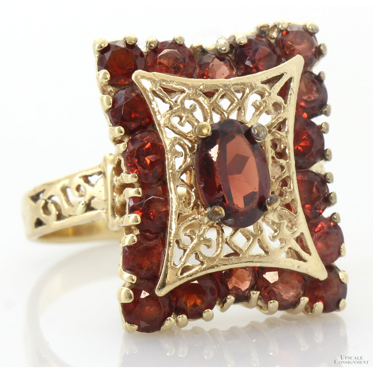 14K Yellow Gold Pyrope-Spessartine Garnet Openwork Statement Ring