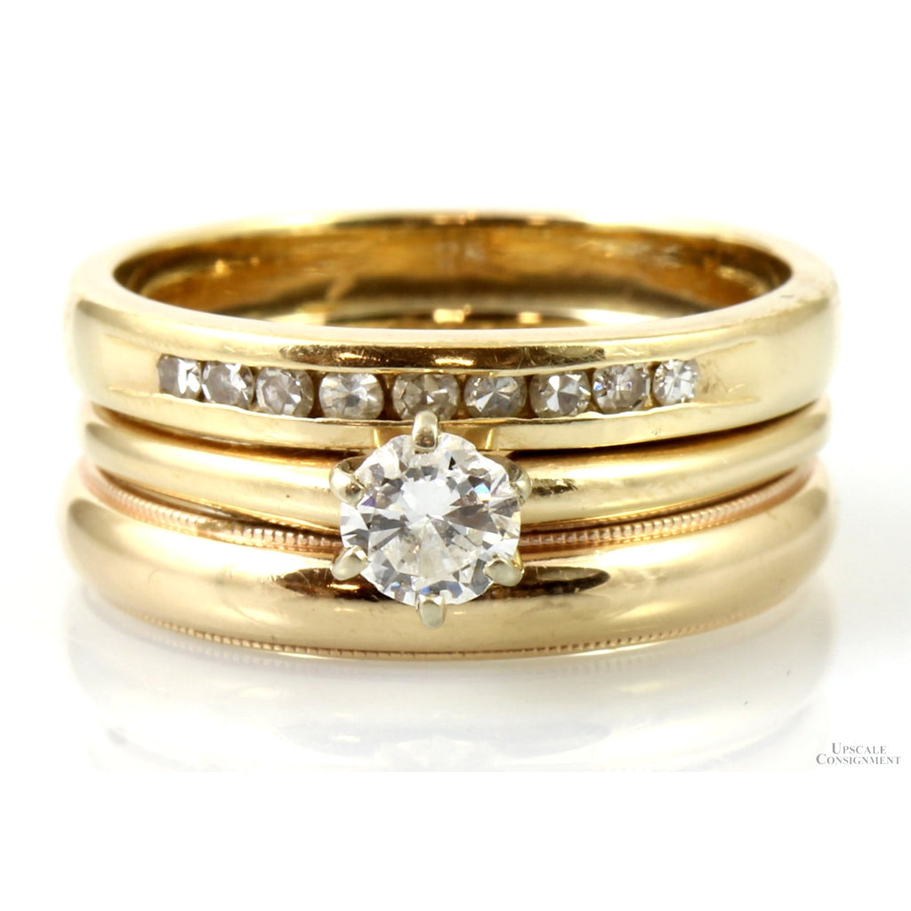 .64ctw Diamond Engagement & 14K Yellow Gold Wedding Bands – Upscale ...