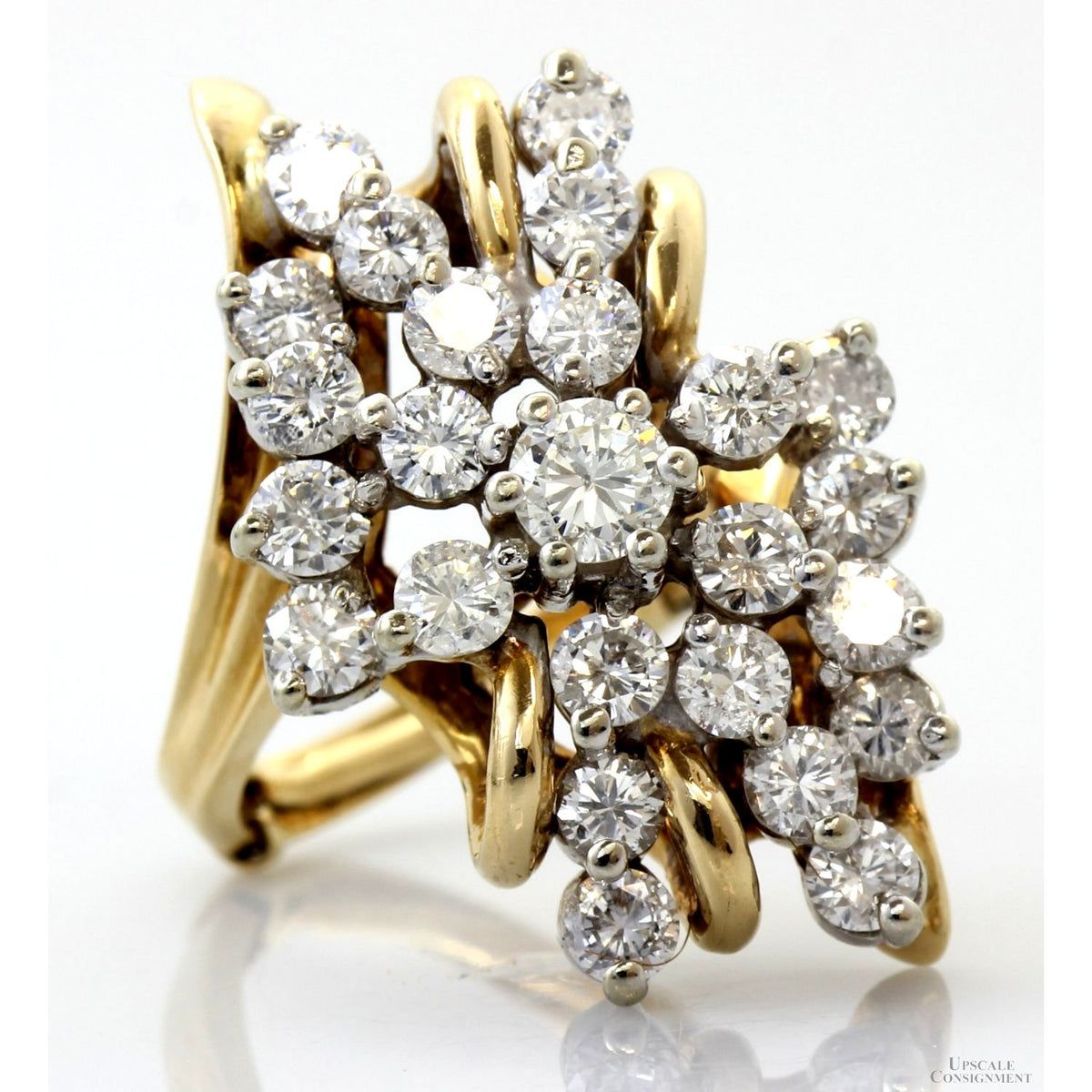 Vintage 14K Gold 3.35 CTW Diamond Waterfall Cocktail Ring | Natural Diamond Estate Statement Ring