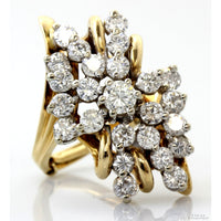 Vintage 14K Gold 3.35 CTW Diamond Waterfall Cocktail Ring | Natural Diamond Estate Statement Ring