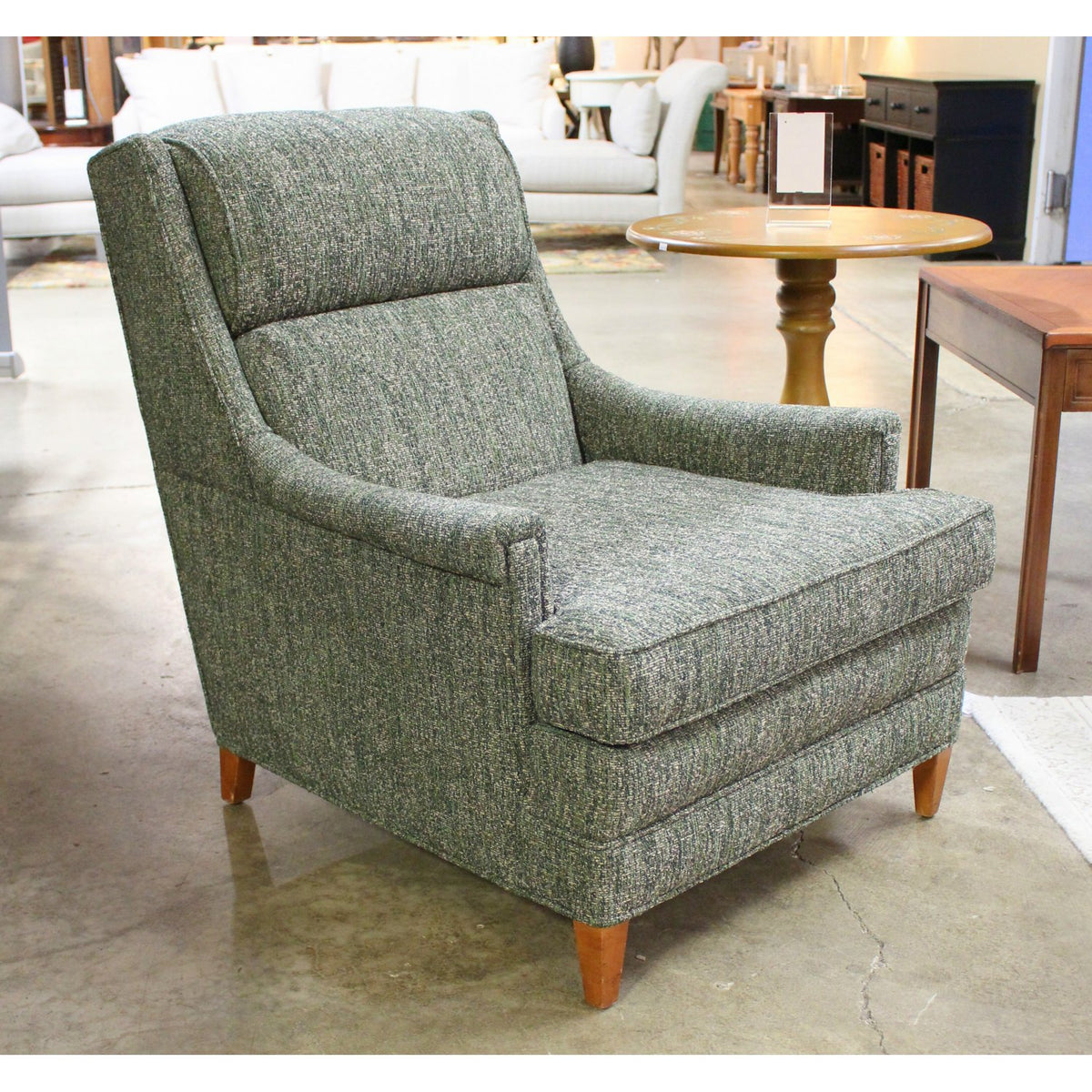 Green Tweed Accent Chair w/Ottoman