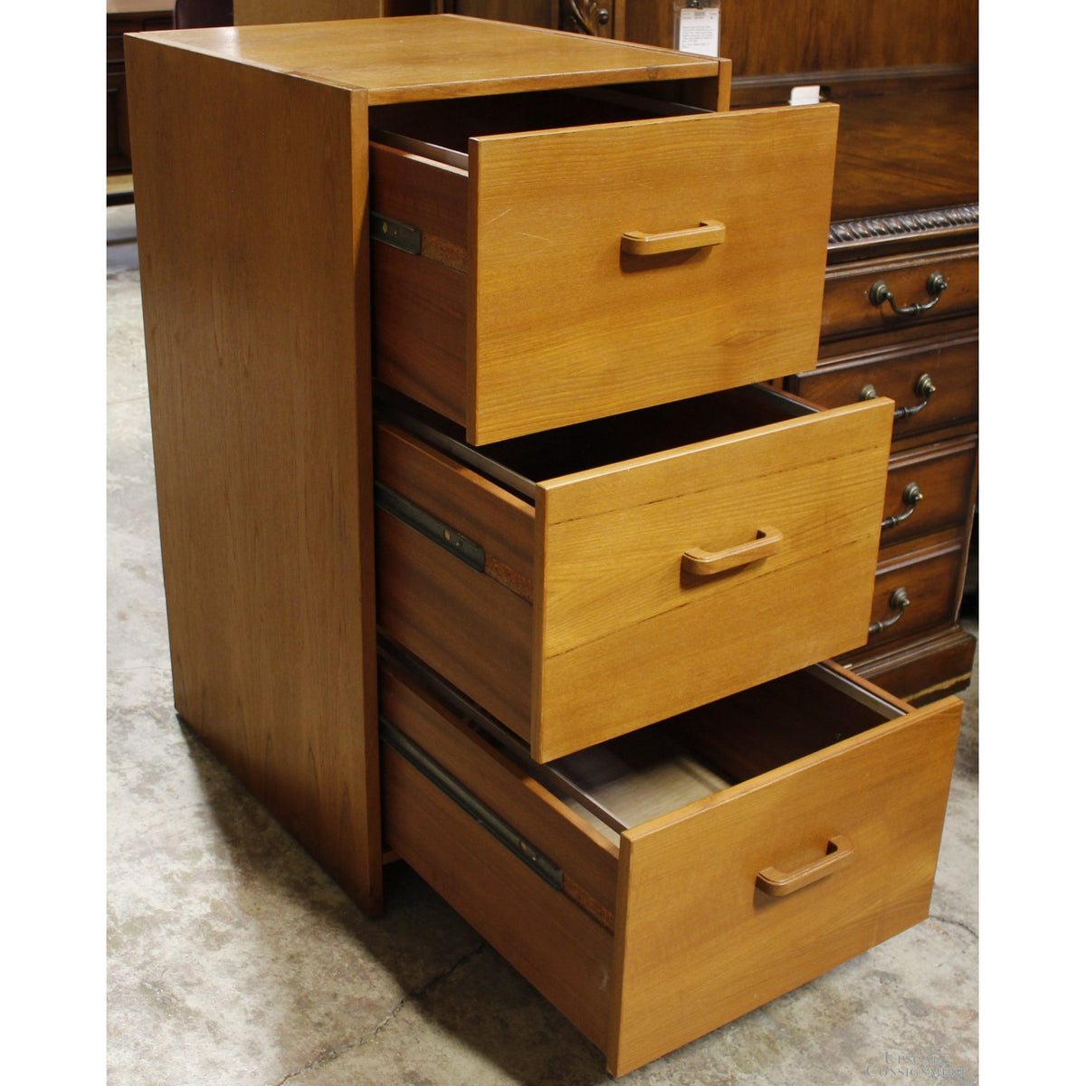 Teak Veneer 3 Drawer File Cabinet