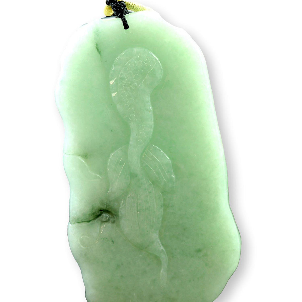 Grade A Burmese Green Jadeite Jade Dragon Pendant & Silk Cord