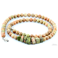 Unakite Round & Rough Bead Sterling Silver Necklace