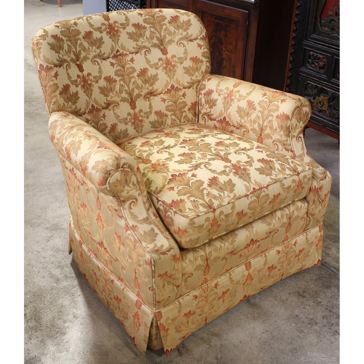 Kepler's Upholstery Gold & Red Botanical Club Chair