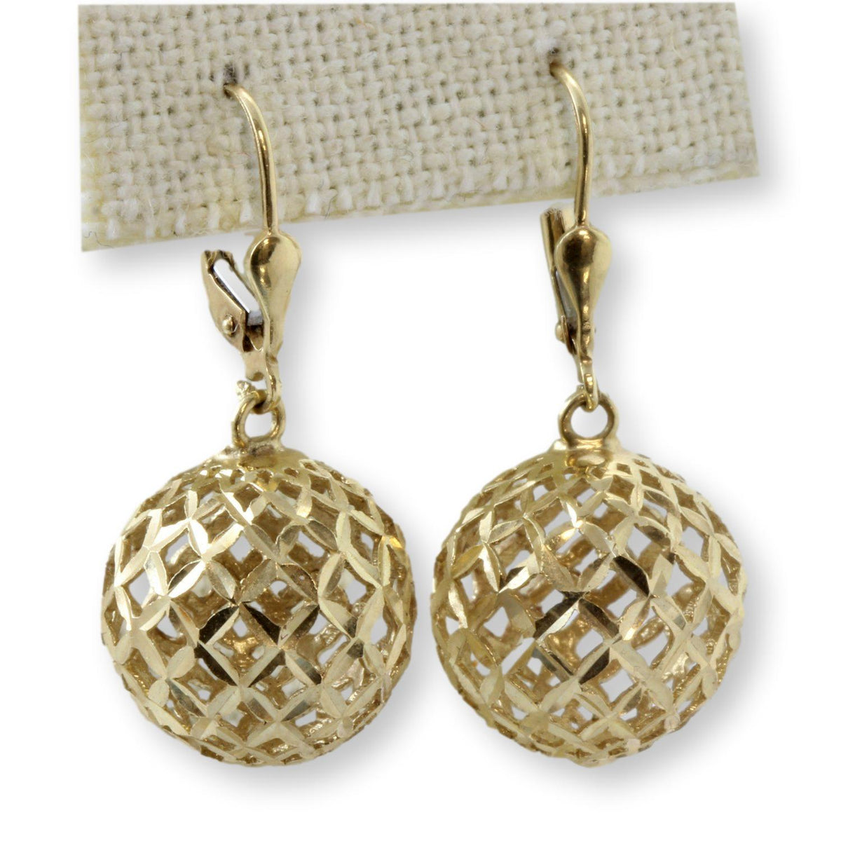 Italian 14K Yellow Gold Diamond-Cut Openwork Globe Drop Earrings
