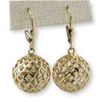 Italian 14K Yellow Gold Diamond-Cut Openwork Globe Drop Earrings