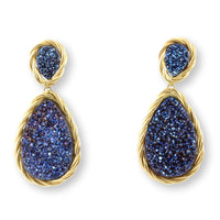 14K Yellow Gold Pear Shaped Titanium Druzy Doublet Earrings