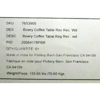 Pottery Barn 'Bowry' Coffee Table