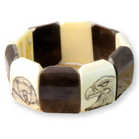 Alaskan Life Scrimshaw Walrus Ivory & Baleen Stretch Bracelet