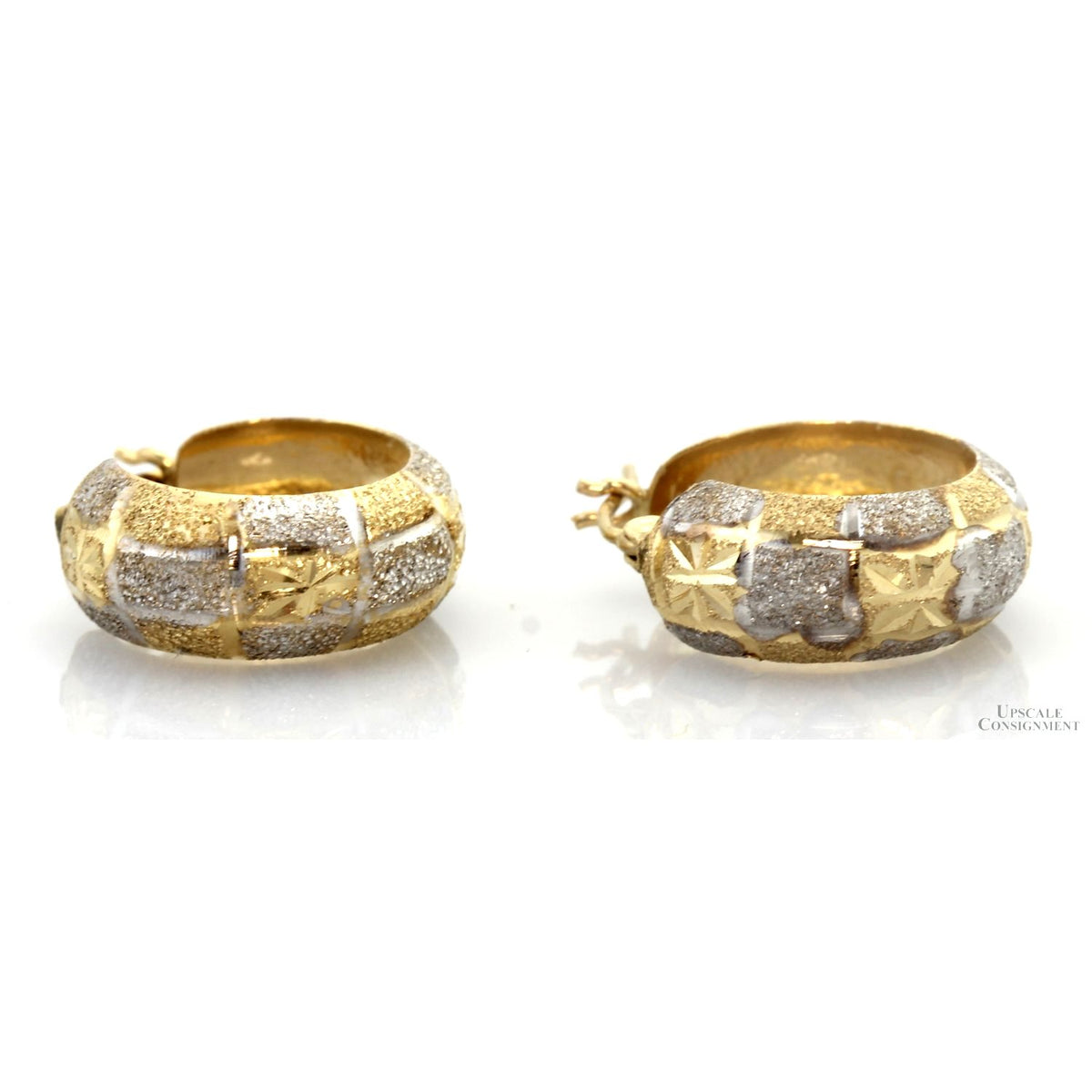 Diamond-Cut Star Design Hoop Earrings |14K Two-Tone Gold